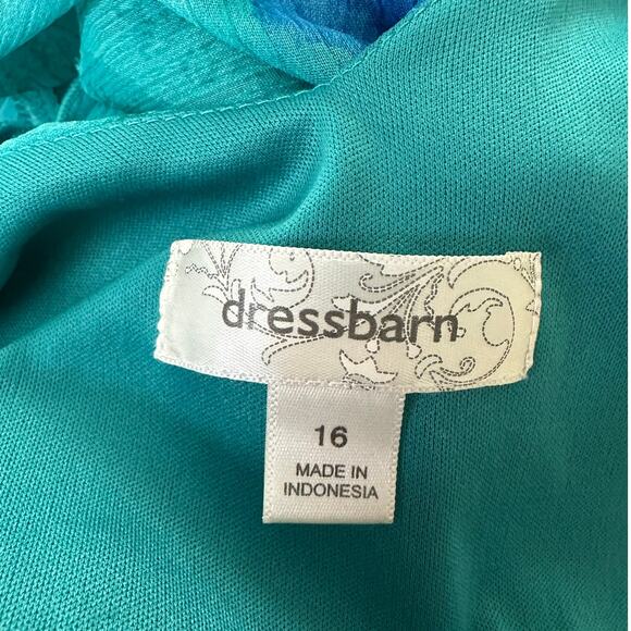 Vintage DRESSBARN Dress Womens 16 Teal Blue Chiffon Maxi Retro Flowy Fairycore - Picture 6 of 11